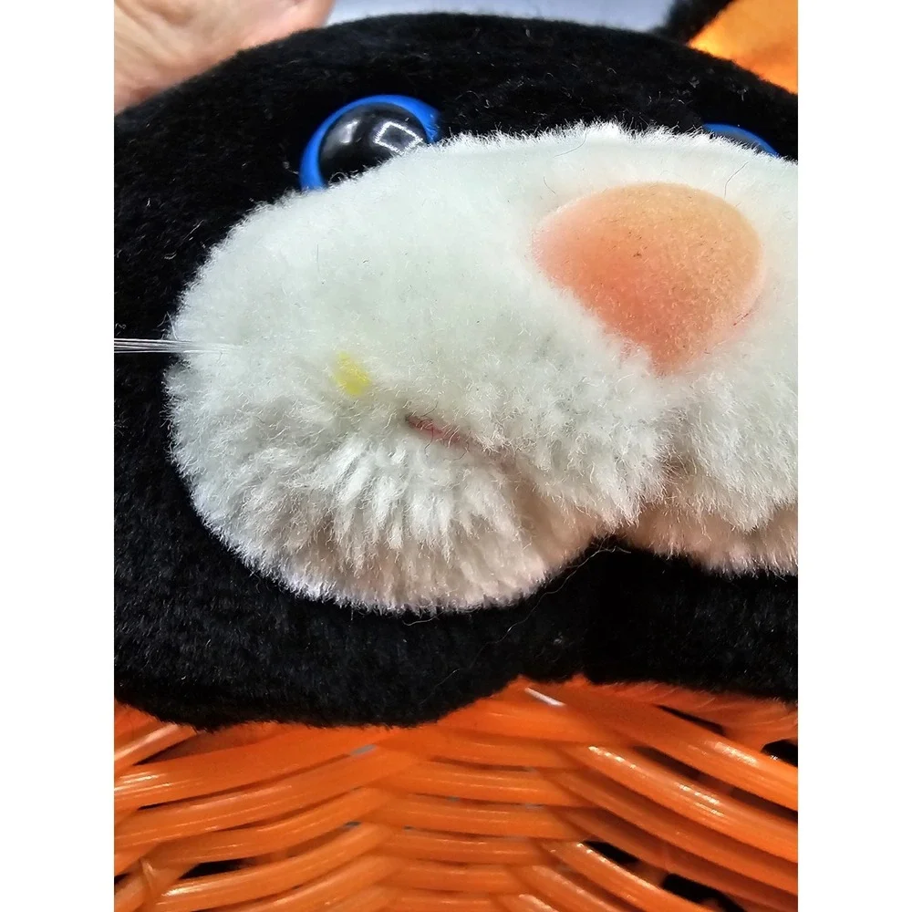 Vintage Topstone Industries Orange Halloween Candy‎ Basket W/ Black Cat Plush